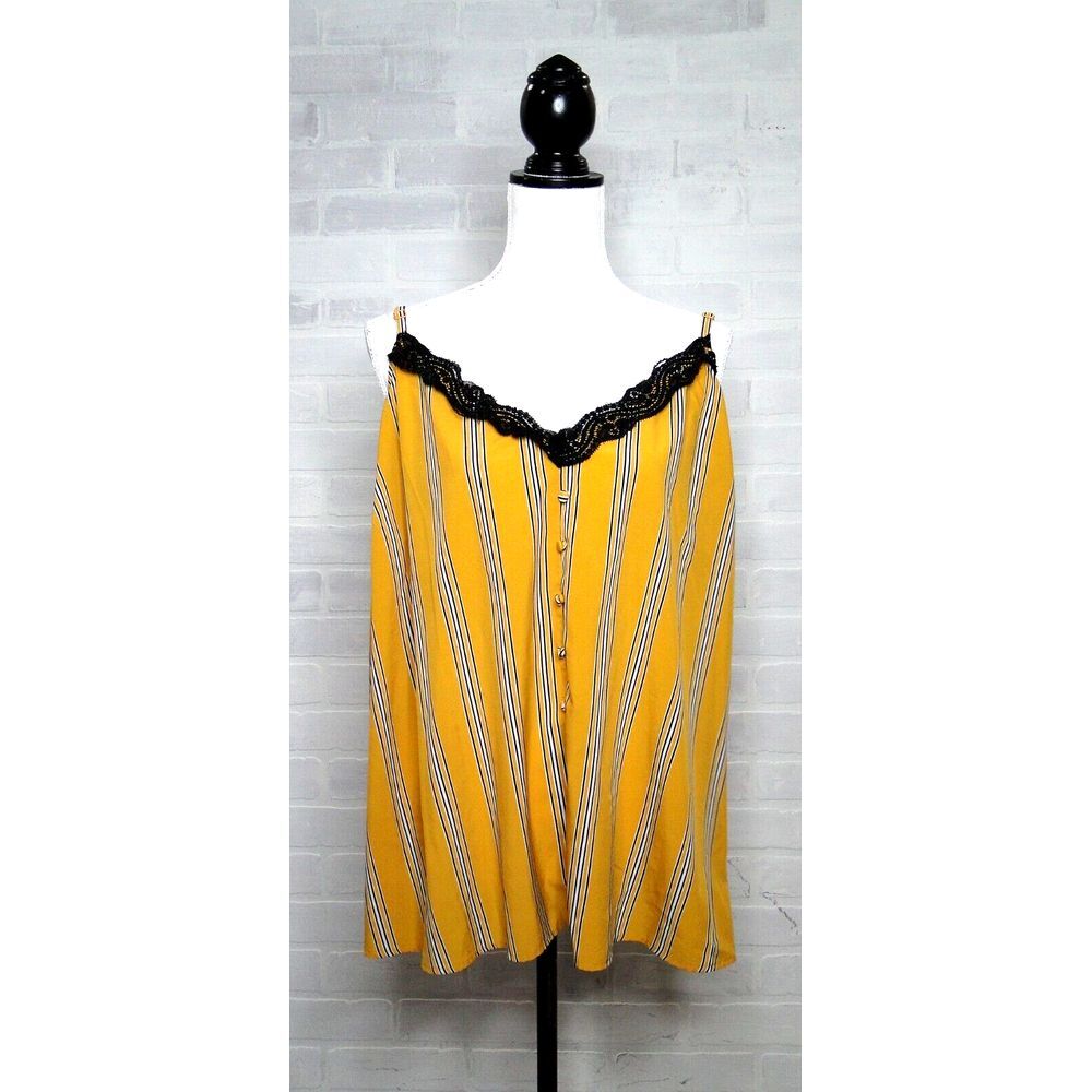 Torrid Womens Top Size 3 Yellow Striped V-Neck Buttons Spaghetti‎ Strap